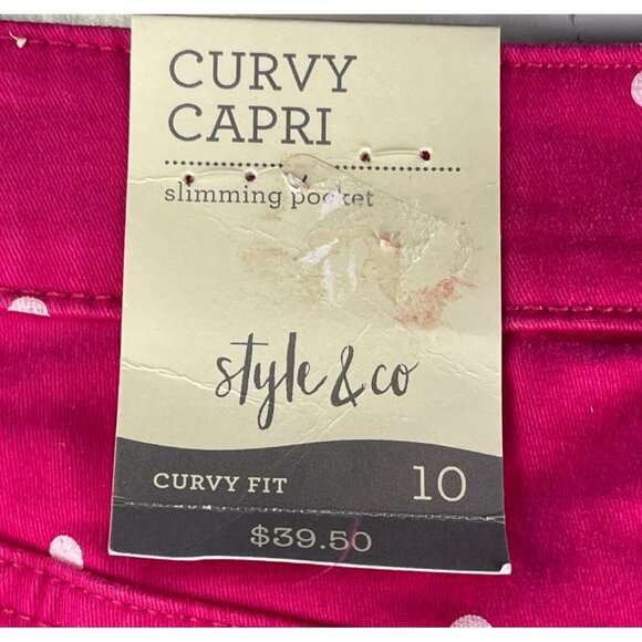Style & Co Womens Size 10 Mid Rise Curvy Capri Pants Polka Dot Pink - Picture 8 of 11